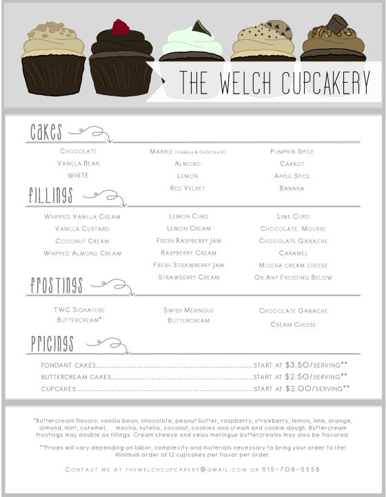 The Welch Cupcakery: New Menu and Prices